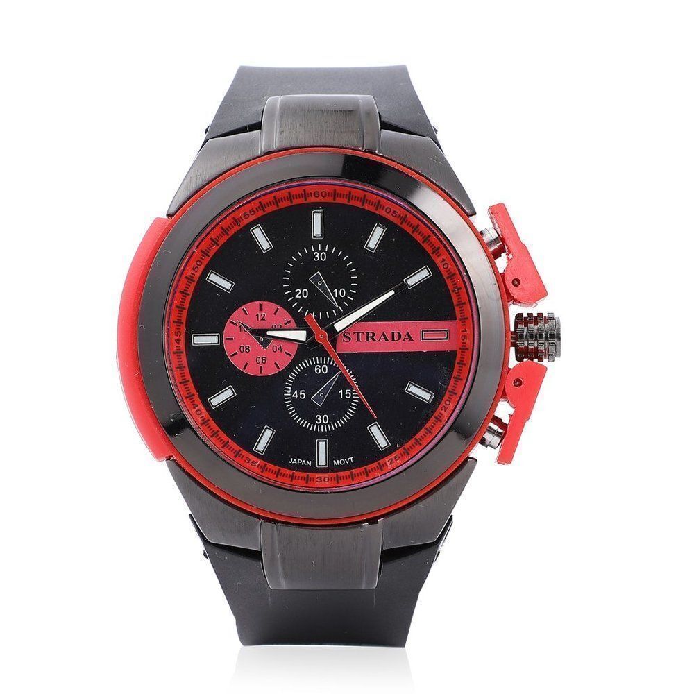 STRADA Silicone Strap Watch in Red & Black